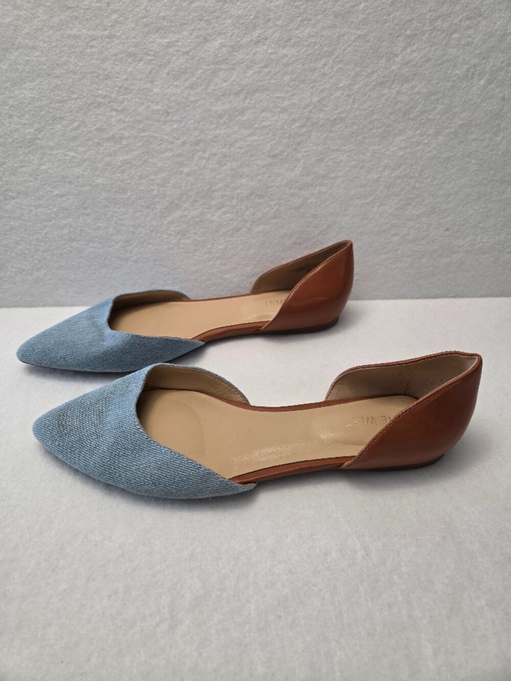 Nine West Women's Blue Denim Brown Pointed Toe D’Orsay Flats Shoes Size 8M